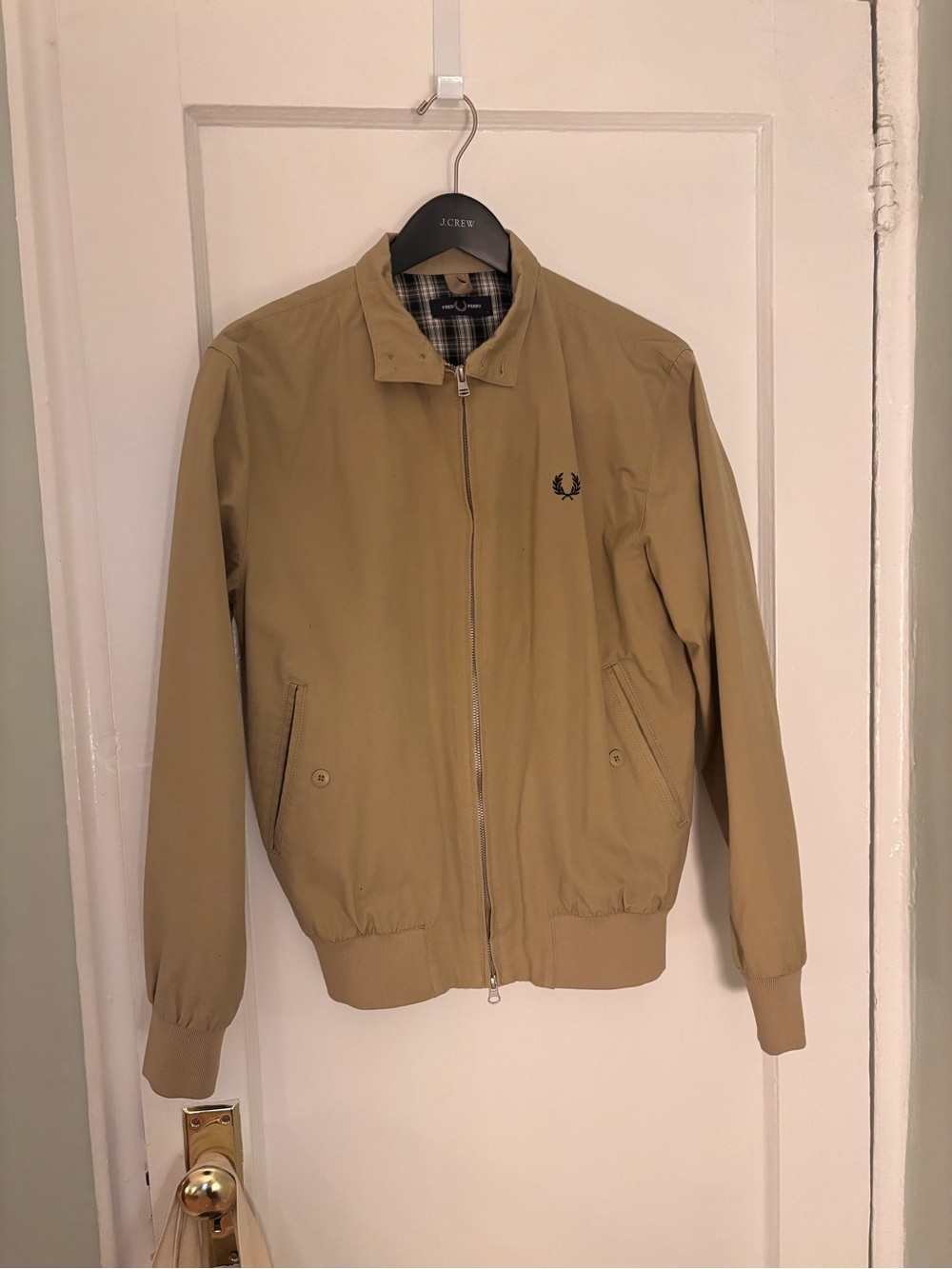 Fred Perry Tan Harrington Jacket with Embroidered Laurel